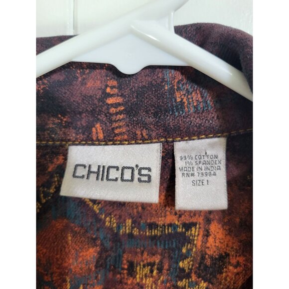 VTG Y2K Chico's SZ 1-US M Multicolor Acid Wash Denim Jacket Trucker Aztec - Picture 4 of 8